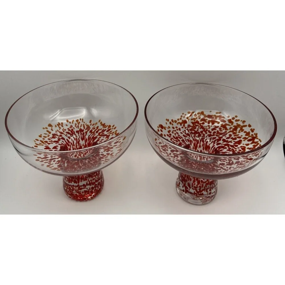 Set of 2 Pier 1 Stemless Red speckled Confetti design ￼Margarita Glasses